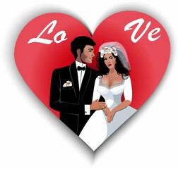  Wedding invitation card with bride and groom