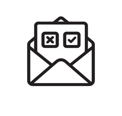 Email envelope icon with mail and contact symbol on a white background