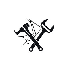 Glass Repair Logo, Simple Line Art, Flat Vector Logo of a Broken Glass With a Wrench Icon