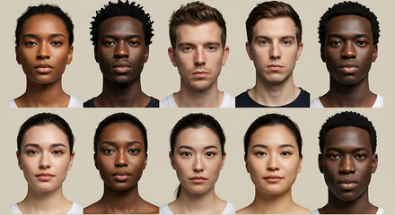 Diverse Group of Young Adults Portraits of Men and Women with Various Ethnicities and Skin Tones