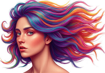 Fototapeta premium Woman with colorful hair, beauty portrait isolated on transparent background