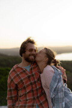 Loving couple of travellers at the Cape Byron Lighthouse