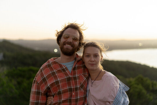 Happy couple of travellers at the Cape Byron Lighthouse