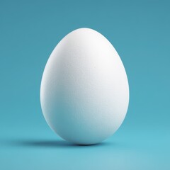 A large white egg is prominently featured against a vibrant blue background