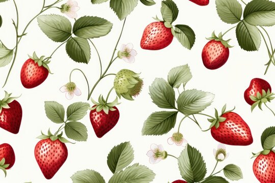 Strawberry znd leaves pattern fruit plant.