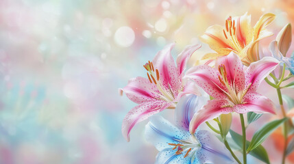 Fototapeta premium watercolor botanical Lilly flowers texture template background.Elegant wedding invitation card background . Minimal hand painted Design for wedding or Valentine's Day