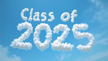 Fototapeta premium Celebrating Class of 2025 with Cloud Lettering Against Blue Sky