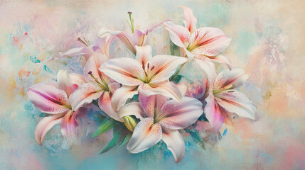 watercolor botanical Lilly flowers texture template background.Elegant wedding invitation card background . Minimal hand painted Design for wedding or Valentine's Day