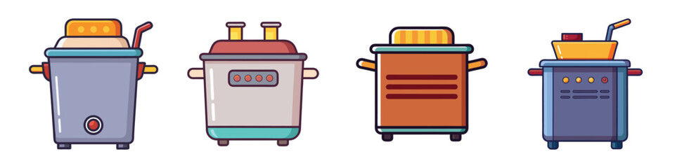 Deep Fryer Flat Illustration Simple Kitchen Appliance Vector in Flat Style