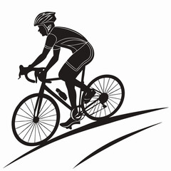 Bicycle Rider On Road Black Silhouette Vector Cl