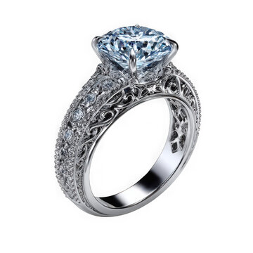 Elegant blue diamond engagement ring isolated on transparent background