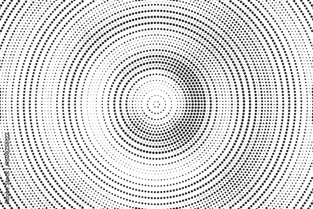 Fototapete radial halftone gradient background. dotted concentric texture with fading effect. black and white c