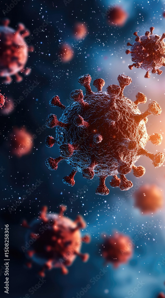 Poster virus cell microscopic science infection pandemic health disease biology 3d render—a detailed 3d ren