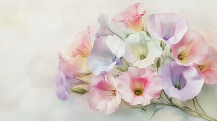 watercolor botanical Lisianthus flowers texture template background.Elegant wedding invitation card background . Minimal hand painted Design for wedding or Valentine's Day
