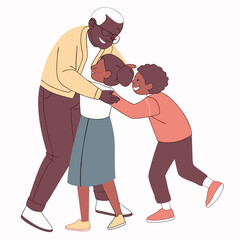 Grandparents Hugging Children Joyfully During Holi