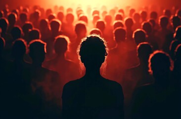Silhouetted human forms, bathed in a vibrant orange glow, confidently depart from a dark background, illustrating themes of progress, innovation, and hopeful exits.