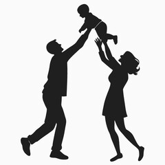Parents Holding Baby In Air Black Silhouette Vect