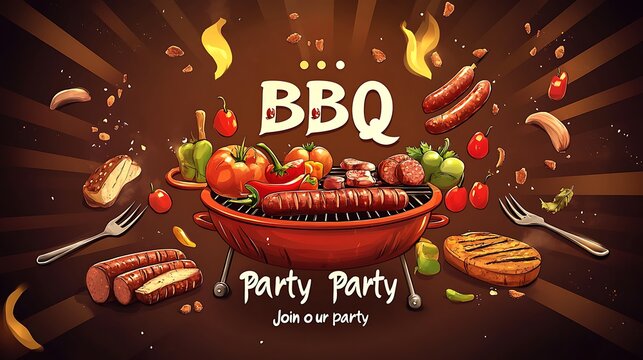 Delicious barbecue party invitation featuring food items.