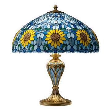 Elegant sunflower tiffany style table lamp isolated on transparent background