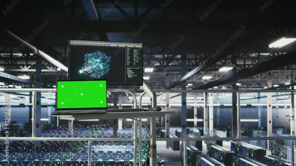 Poster server hub isolated screen laptop monitoring systems processing deep learning datasets for ai workfl