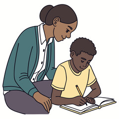 Tutor Helping Student With Homework Flat Color Ve