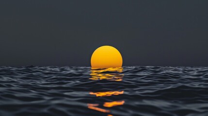 Golden orb rising over dark, rippling water against a deep gray backdrop. AI generative..