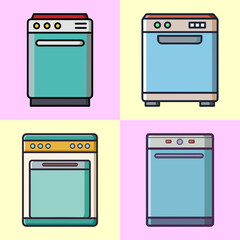Dishwasher Flat Illustration Simple Kitchen Appliance Vector in Flat Style