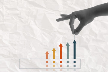 business success growth investment achievement concept collage hand halftone trendy. vector illustration leadership strategy marketing goal corporate finance development. management financial.