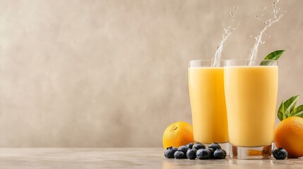 Refreshing Orange and Blueberry Smoothies in Tall Glasses perfect for a healthy summer breakfast or brunch