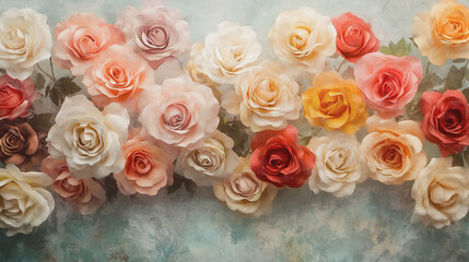 watercolor botanical Rose flowers texture template background.Elegant wedding invitation card background . Minimal hand painted Design for wedding or Valentine's Day