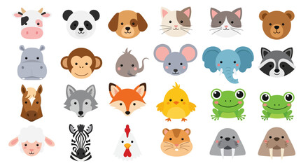 Collection of Cartoon Animal Faces Cow Panda Dog Cat Bear and More
