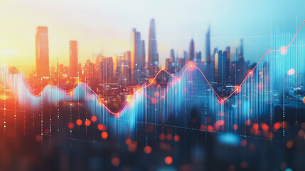 Obraz premium Smart digital Innovation City of the business world with connection financial business data all the time network reciprocity over the twilight cityscape. of future cyber security wireless digital city