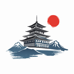 墨絵風の犬山城を描いたベクター素材