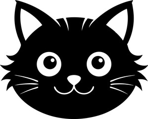 Cartoon Cat Face Silhouette Vector Illustration 