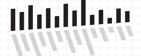 Fototapeta premium Minimal Black and White Bar Chart with 3D Shadow Effect Abstract Vector Design of Financial Data, Business Statistics, Growth Analytics, and Modern Infographic Element on Grid Background
