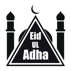 Obraz premium Black and white eid ul adha graphic with crescent moon and mosque towers in triangle frame