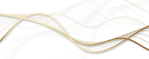 Golden abstract lines on white background elegant flowing wave design. Minimalist luxurious design features smooth curves and gradient effects fine golden strokes radiate a metallic sheen elegant art.