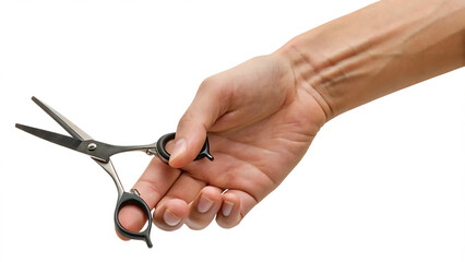 Hand holding hair cutting scissors isolated on a white background png ai generated