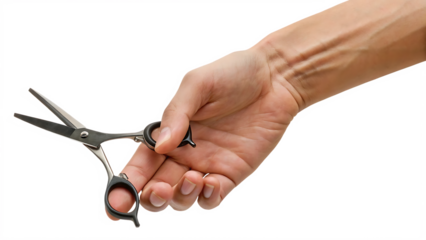 Hand holding hair cutting scissors isolated on a white background png ai generated