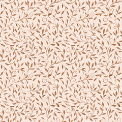 Brown leaves seamless pattern hand drawn with watercolor. Botanical digital print. Repeated leaves branches. Vintage floral background for textile, fabric, clothing, wallpaper