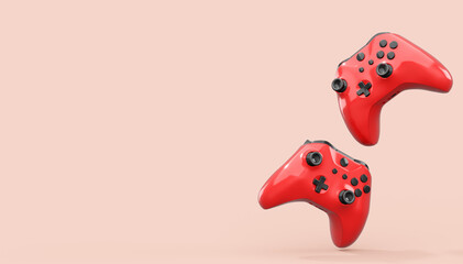 Realistic red azure video game joysticks or gamepads on pink background © Vasyl Onyskiv