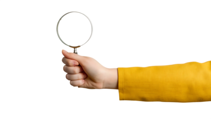 Hand holding magnifying glass isolated on white background png ai generated isolated on a white background