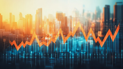 Naklejka premium Smart digital Innovation City of the business world with connection financial business data all the time network reciprocity over the twilight cityscape. of future cyber security wireless digital city