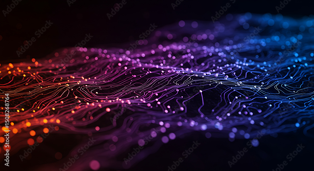 Poster abstract digital network glowing lines and nodes data stream technology background