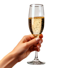 Elegant Hand Holding Champagne Glass. isolated transparent background