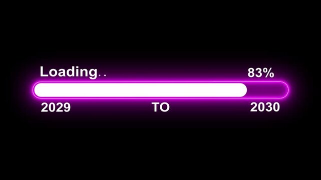 Loading bar from 2029 to 2030 new year transfer animation. New year 2030 loading bar animation Year changing from 2029 to 2030. Almost reaching New Year on black background.