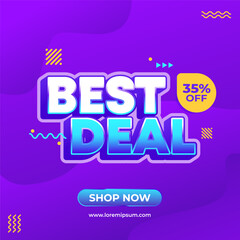 Best deal promotion banner template with 35% discount on purple background for marketing campaign