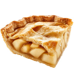Piece of apple pie, Delicious Slice of Apple Pie on a Plate, Golden Crust and Warm Filling with a Scoop of Vanilla Ice Cream, isolated on transparent background