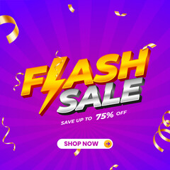 Flash sale marketing banner template with a lightning bolt, offering discounts up to 75% off