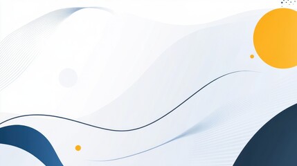 Abstract background with blue, white, and yellow wavy shapes.